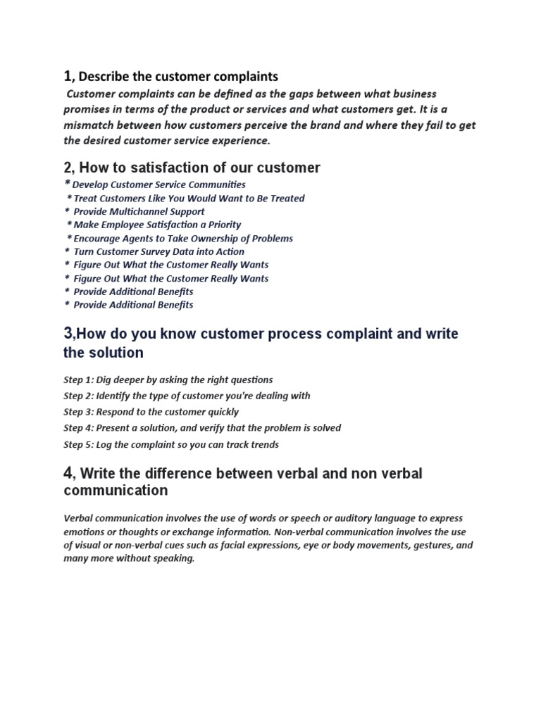 Describe The Customer Complaints: 2, How To Satisfaction of Our ...