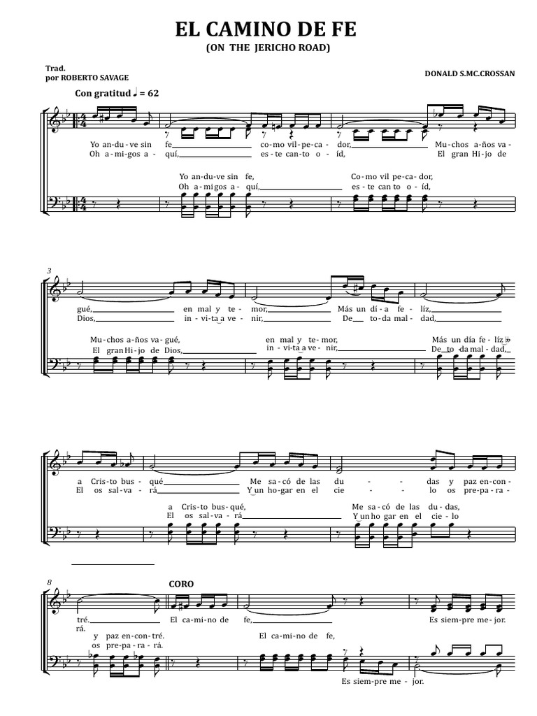 El Camino de Fe TTBB - Partitura Completa | PDF | Musica coral | Cantatas