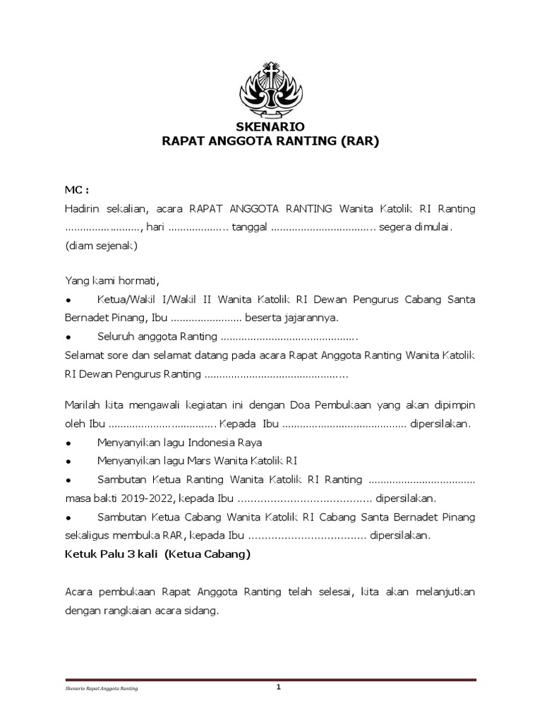 Skenario Rapat Anggota WKRI Ranting | PDF