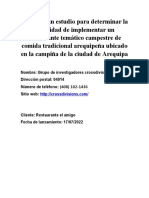 Elaborar Un Estudio para Determinar La Viabilidad de Implementar Un Restaurante Temático Campestre de Comida Tradicional Arequipeña Ubicado en La Campiña de La Ciudad de Arequipa