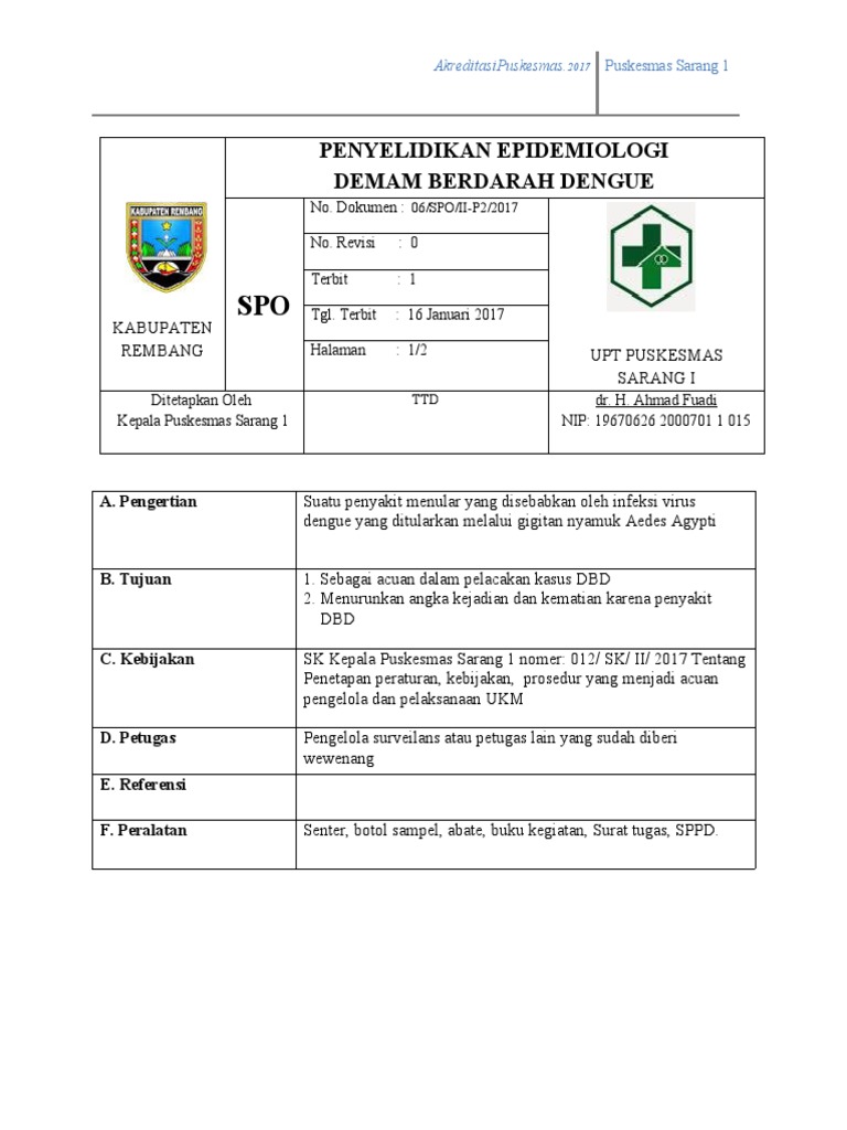 Prosedur Penyelidikan DBD Puskesmas | PDF | Sains & Matematika
