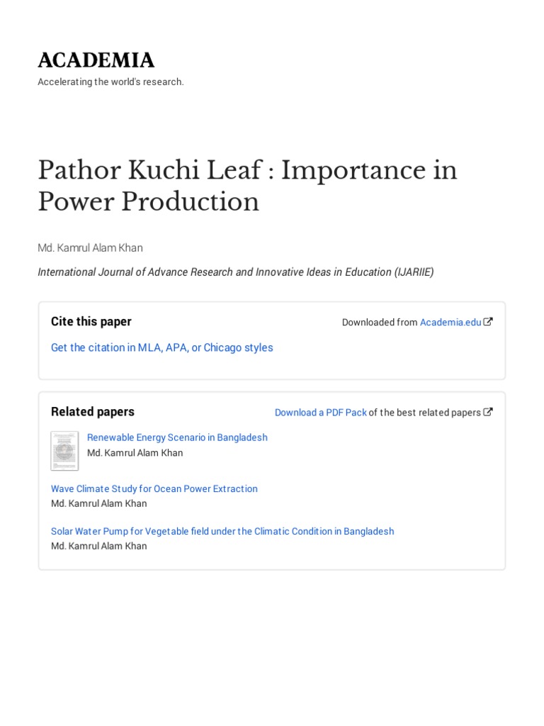 Pathor Kuchi Leaf in Power Production | PDF | Ph | Physical Sciences