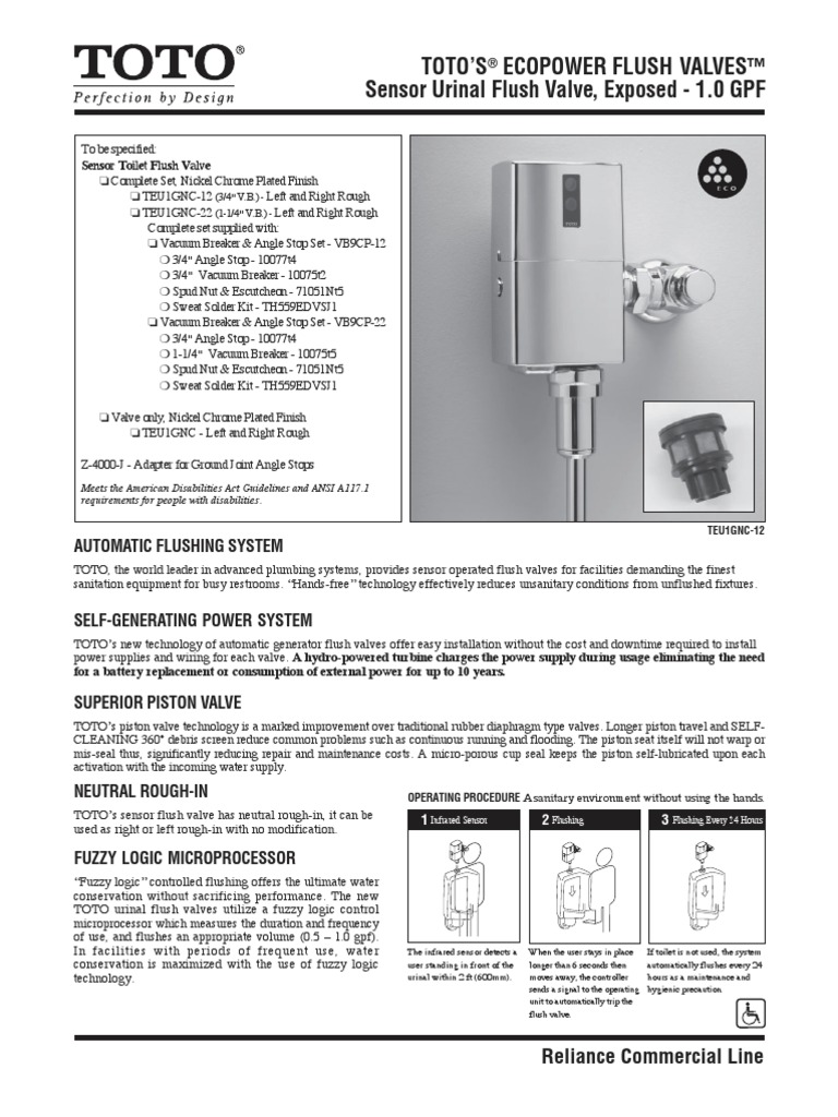 Toto Teu1gnc Specs Urinal Exposed Valve Mechanical Engineering