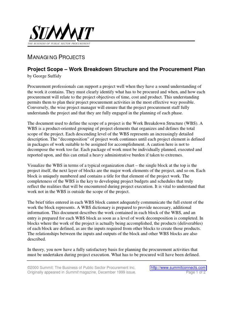 WBS and Procurement Plan | PDF | Systems Engineering | Accountability