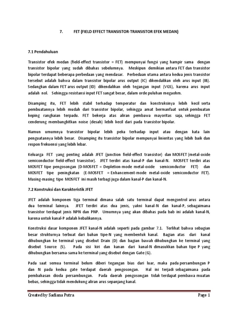 Fet Field Effect Transistor Transistor Efek Medan Pdf