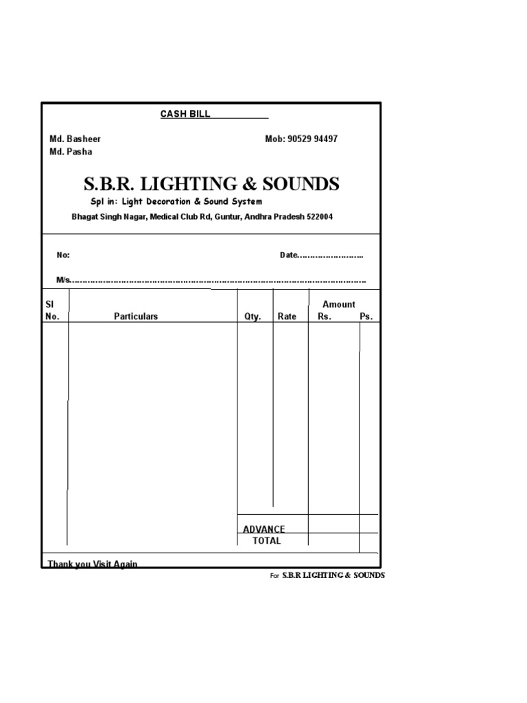 Sound System Cash Bill Format | PDF