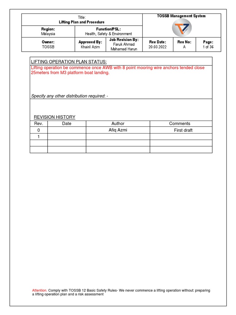 Lifting Plan and Safety Procedure | PDF | Crane (Machine) | Safety