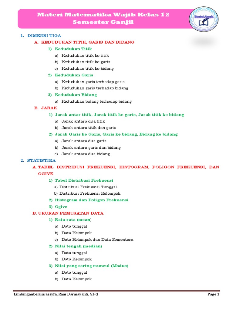 Rangkuman Materi Matematika Wajib Kelas | PDF