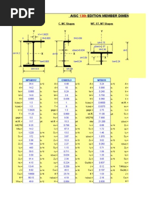 Mizuno ウエーブディメンション 27.5 cm 2.5E AISC 13th Edition Member Dimensions | PDF | Mechanical Engineering