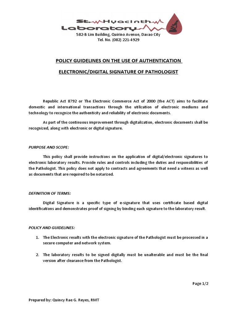 Pathologist Electronic Signature Guidelines | PDF | Computer Data ...