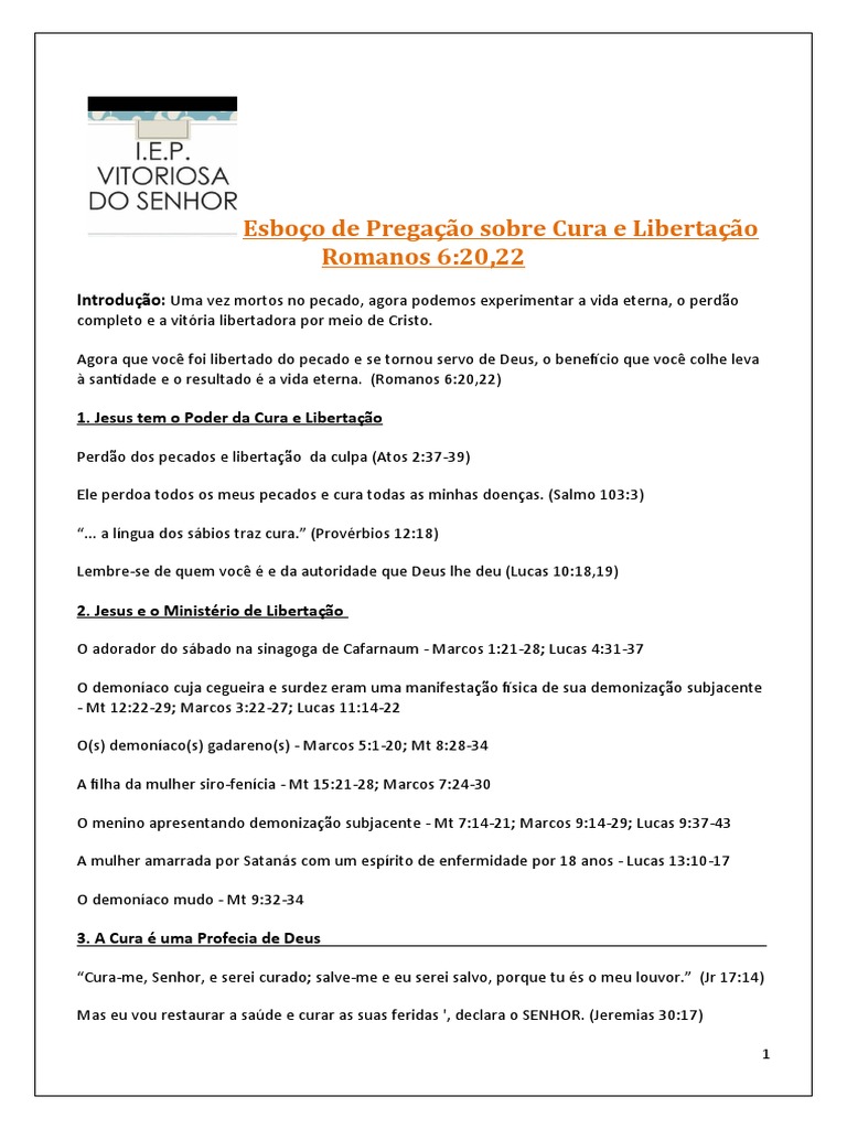 Esboço de Pregação Sobre Cura e Libertação Romanos 6 | PDF