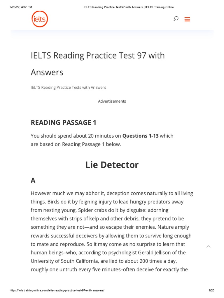 IELTS Reading Practice Test 97 With Answers Lie Detector PDF
