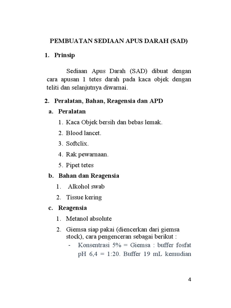 Prosedur Pembuatan Sediaan Apus Darah | PDF | Memasak, Makanan ...
