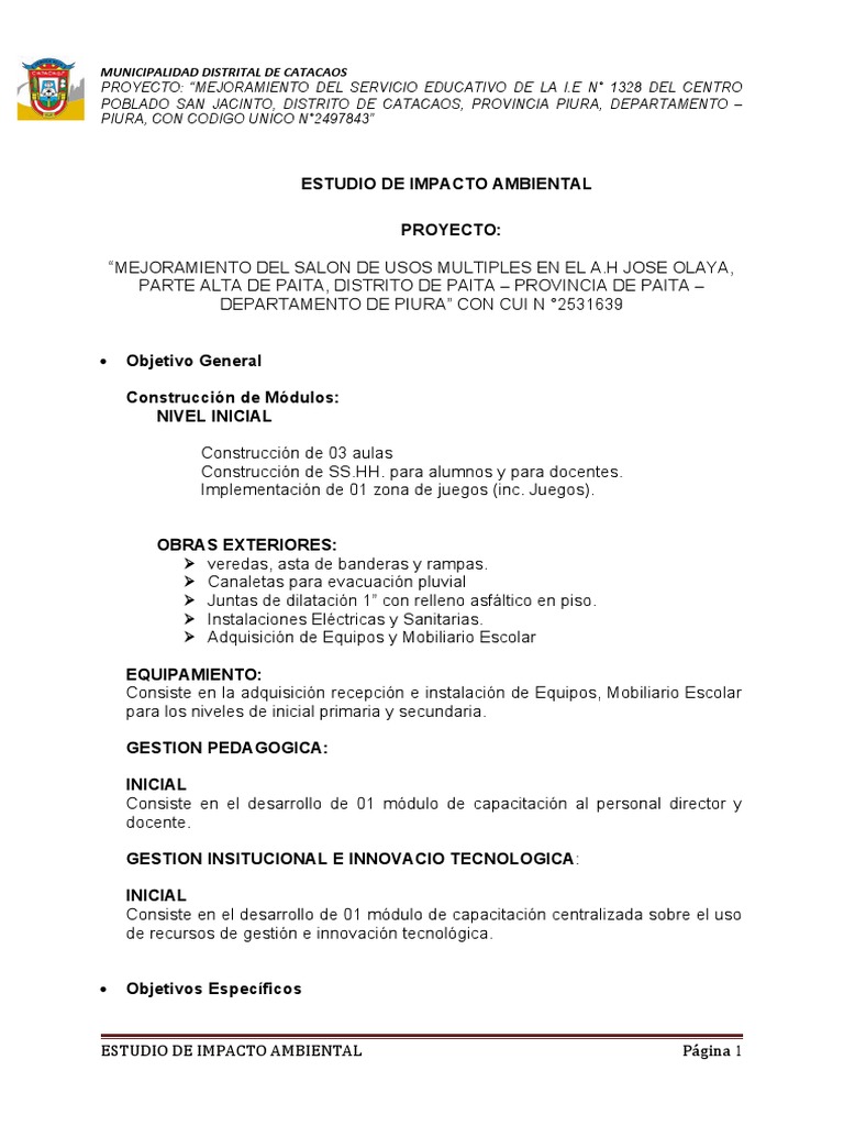 Estudio de Impacto Ambiental y Mitigacion de Daños | PDF | Entorno ...