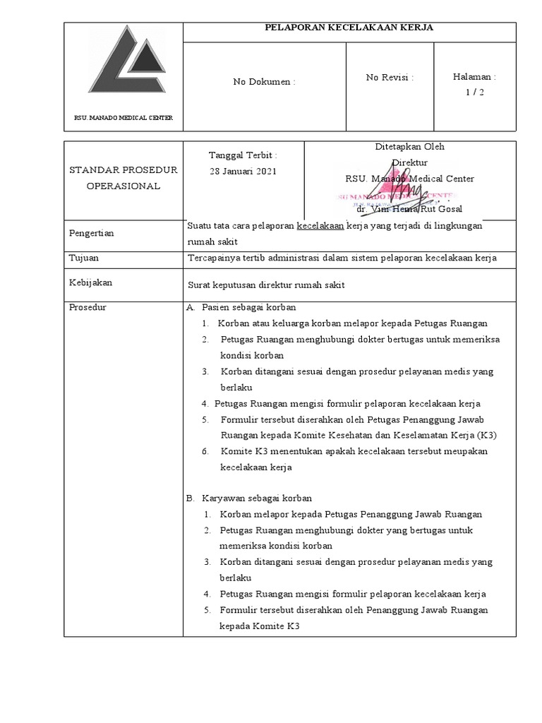 002 Sop Pelaporan Kecelakaan Kerja Pdf