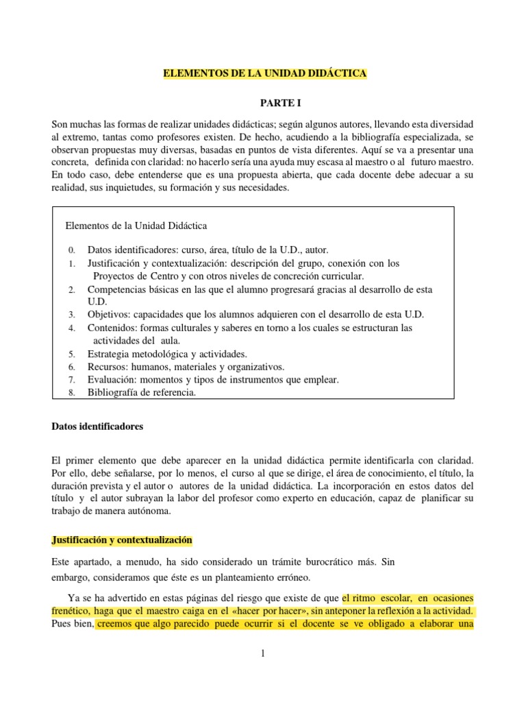 Elementos Clave de la Unidad Didáctica | PDF | Plan de estudios ...