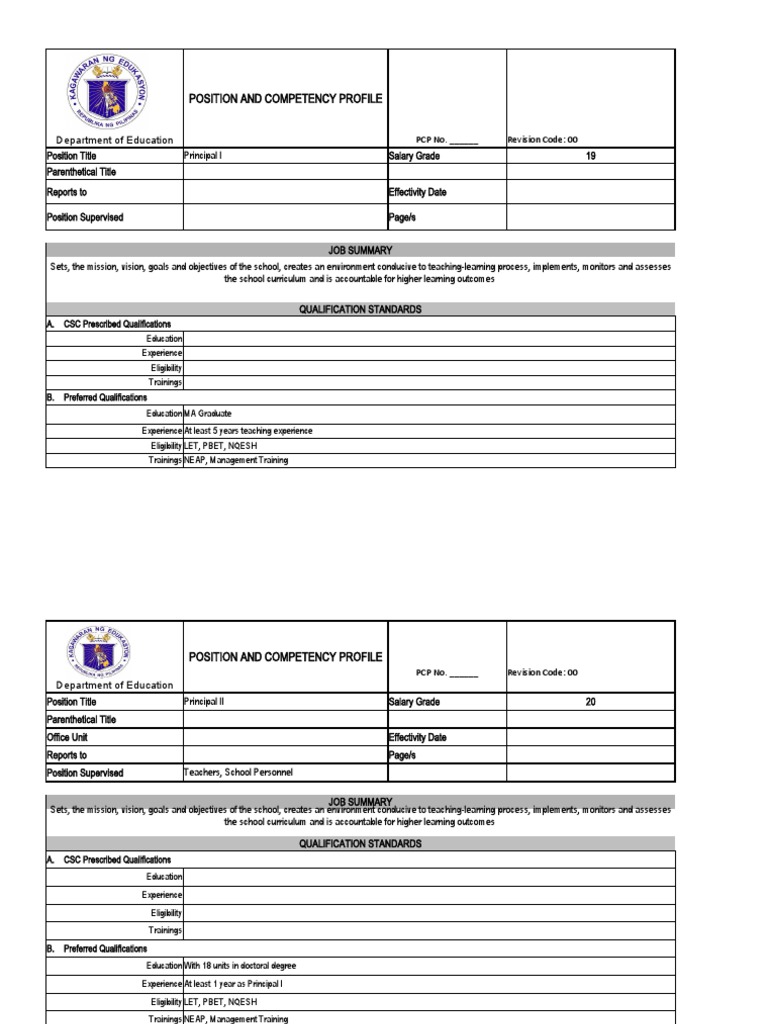 Position and Competency Profile | PDF | Teachers | Curriculum