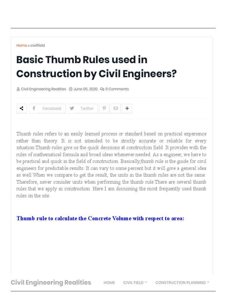 Basic Thumb Rules Used in Construction by Civil Engineers | PDF ...