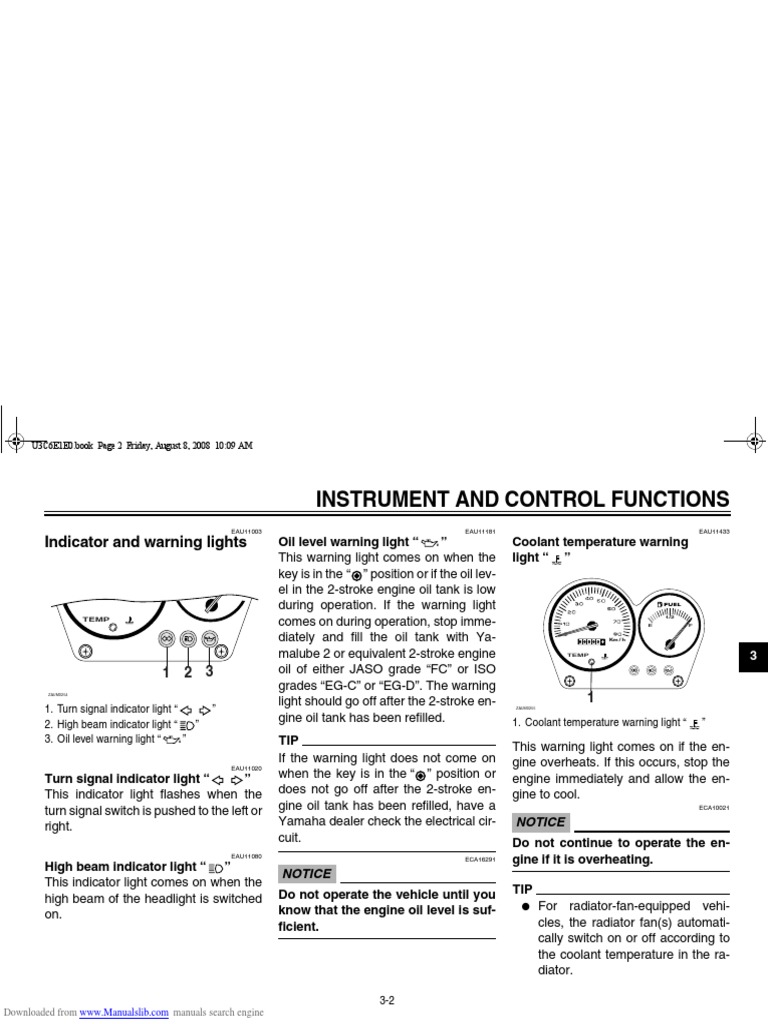 Yamaha Aerox - Instrument and Control Functions | PDF | Headlamp