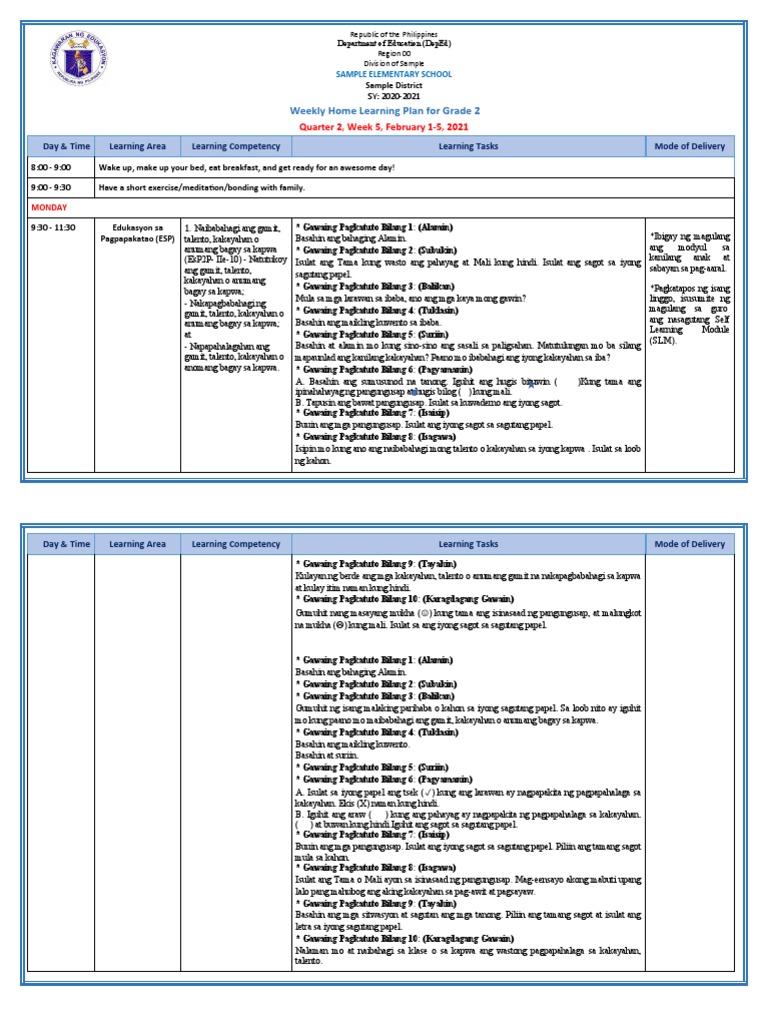 Grade 2 All Subjects WHLP Q2 W5 PDF