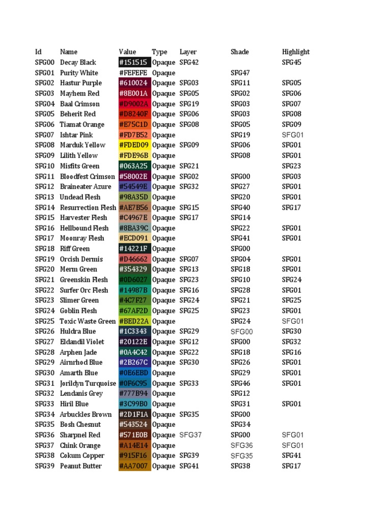Orcish Dermis Color Palette Guide | PDF