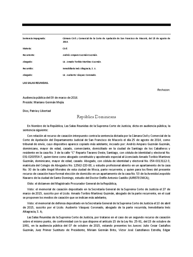Sentencia de Casación 9 Mar 2016 RD | PDF | Sentencia (ley) | Apelación