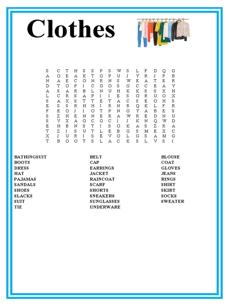 Clothes Wordsearch Wordsearches 128304 PDF Clothes Wordsearch Wordsearches 128304 PDF