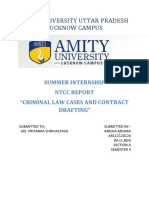 Amity University Uttar Pradesh Lucknow Campus: Summer Internship NTCC Report "Criminal Law Cases and Contract Drafting"