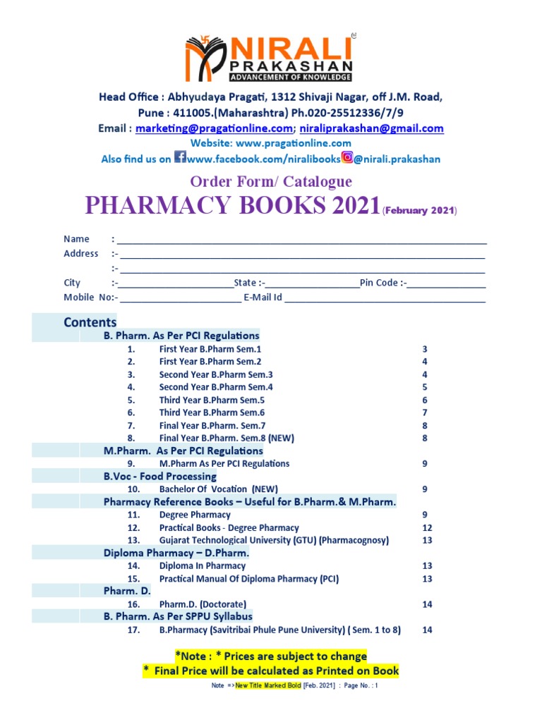 Pharmacy Order Form Feb 2021 PDF Health Care Health Sciences