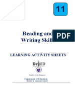 Reading and Writing Skills: Learning Activity Sheets
