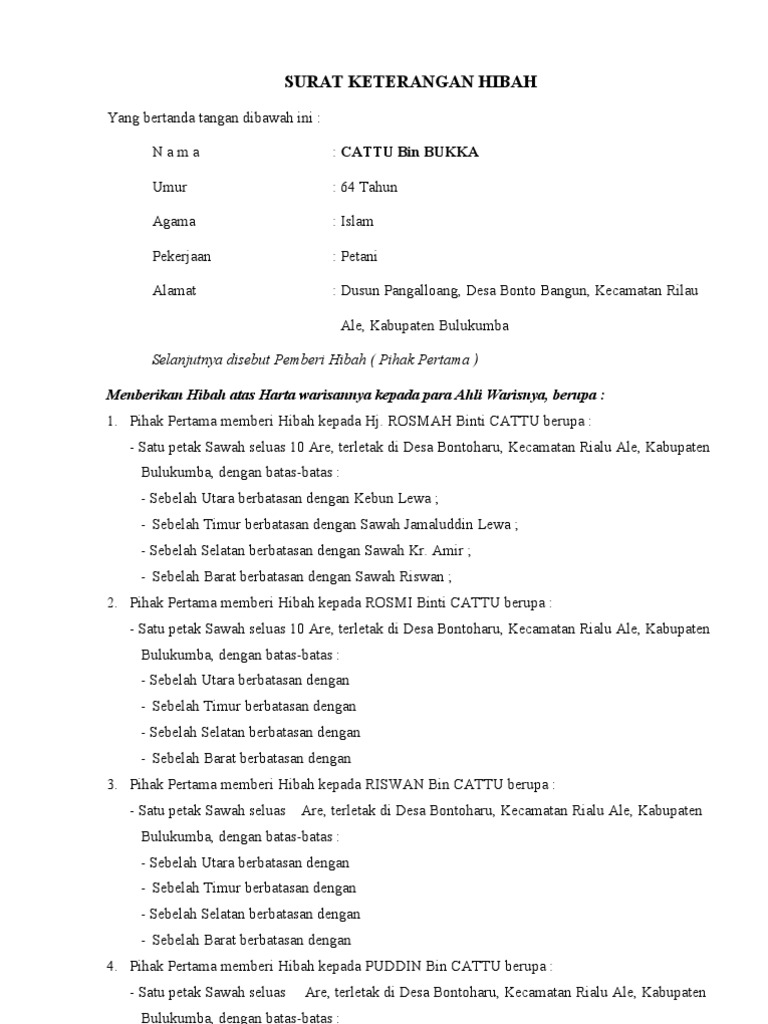 Surat Keterangan Hibah