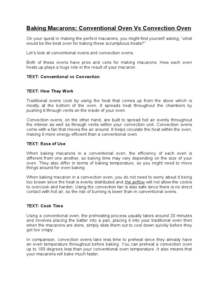 Baking Macarons Conventional Oven Vs Convection Oven PDF Oven Baking