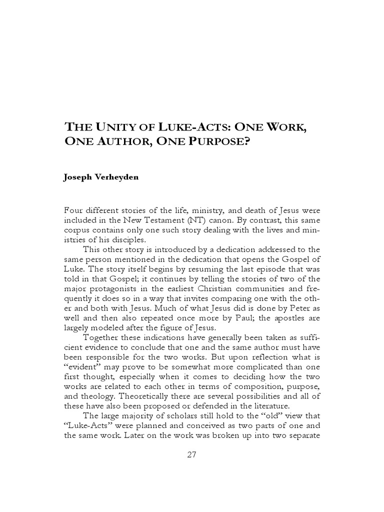 Unity of Luke and Acts Explored | PDF | Acts Of The Apostles | Gospel ...