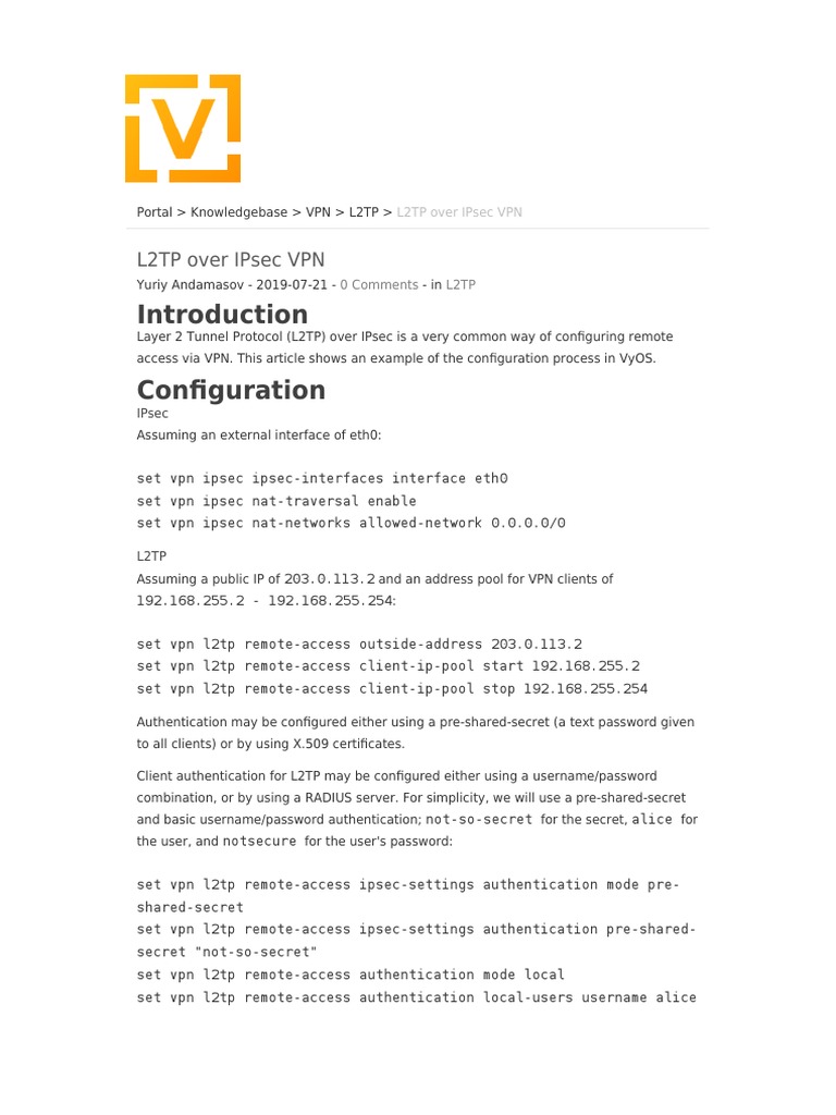 Configuring L2TP over IPsec VPN in VyOS: A Step-by-Step Guide | PDF ...