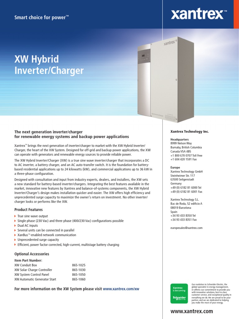 XW Hybrid Inverter-Charger 230 VAC - 50Hz | PDF | Power Inverter ...