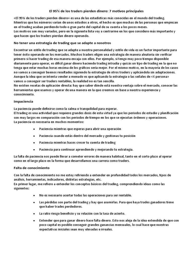 El 95 de Los Trades Pierden Dinero | PDF | Comerciante (Finanzas) | Las ...