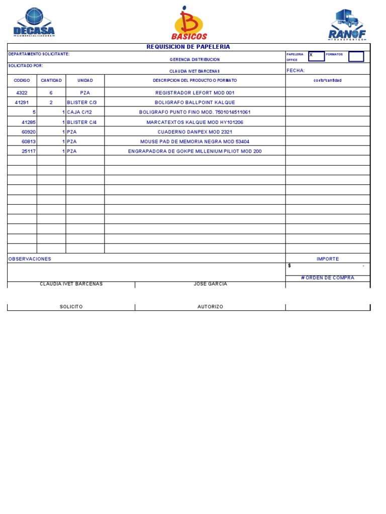 Formato Papeleria | PDF | Microsoft Excel | Microsoft Windows