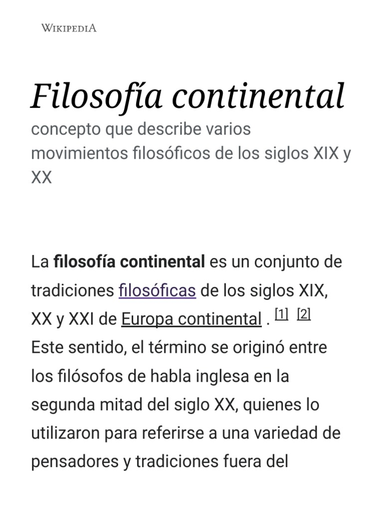 Filosofía continental Wikipedia, la enciclopedia libre PDF