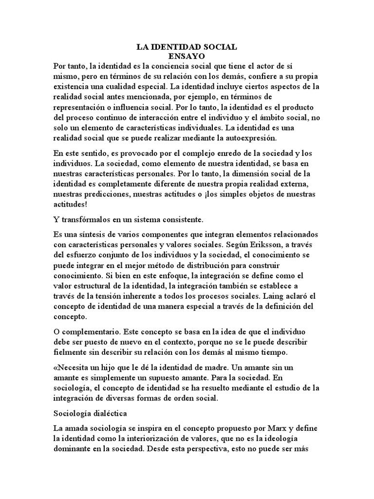 Definición y Dimensiones de la Identidad Social | PDF | Sociedad ...
