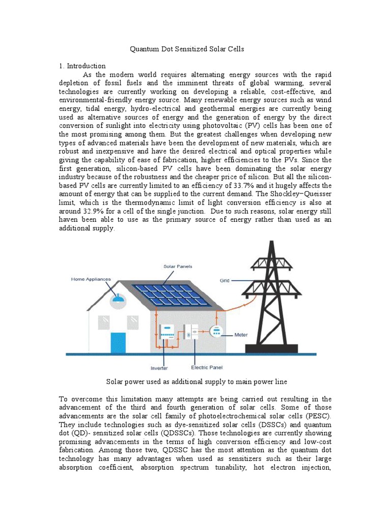 Quantum Dot Sensitized Solar Cells | PDF | Solar Cell | Photovoltaics