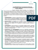 Declaración de Los Presidentes de Los Estados Partes Del Mercosur y Estados Asociados Sobre Recuperación Económica y Social Regional