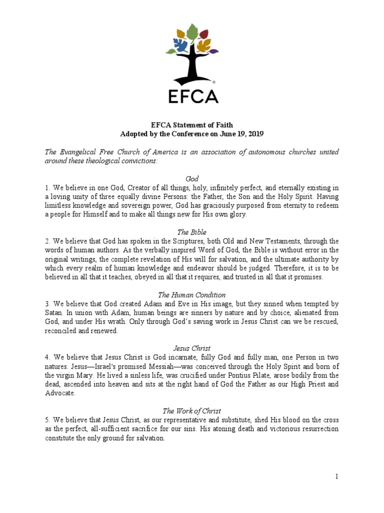 EFCA Statement of Faith 2019 | PDF | Jesus | Salvation