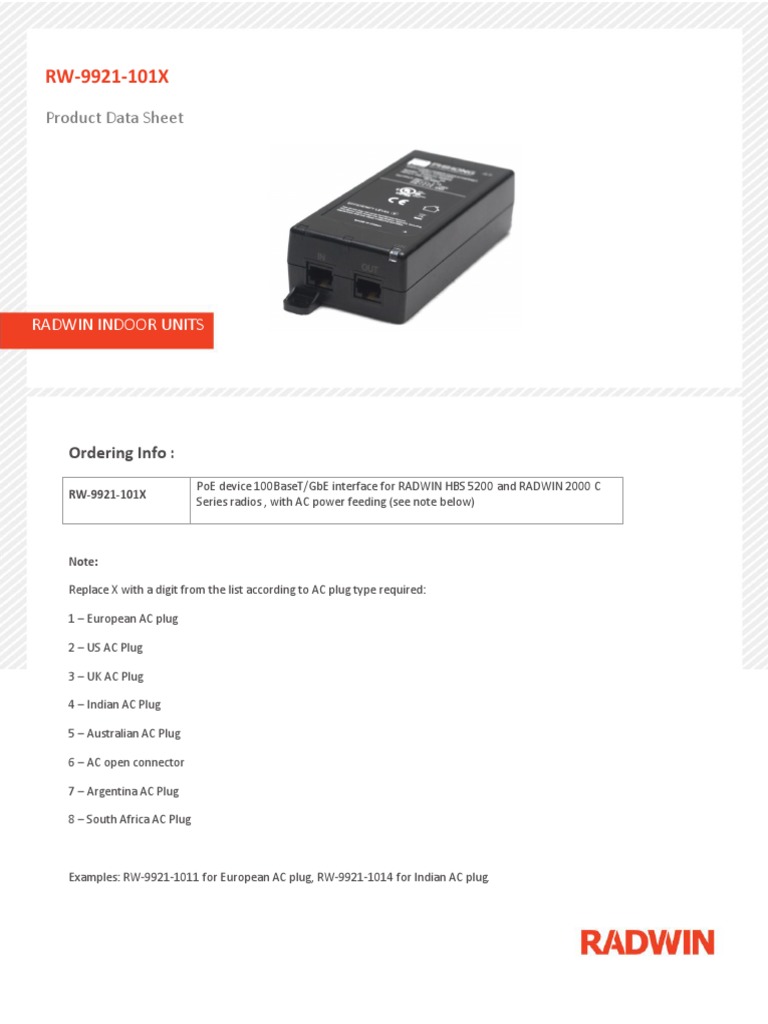 Product Data Sheet: Radwin Indoor Units | PDF | Electrical Connector ...