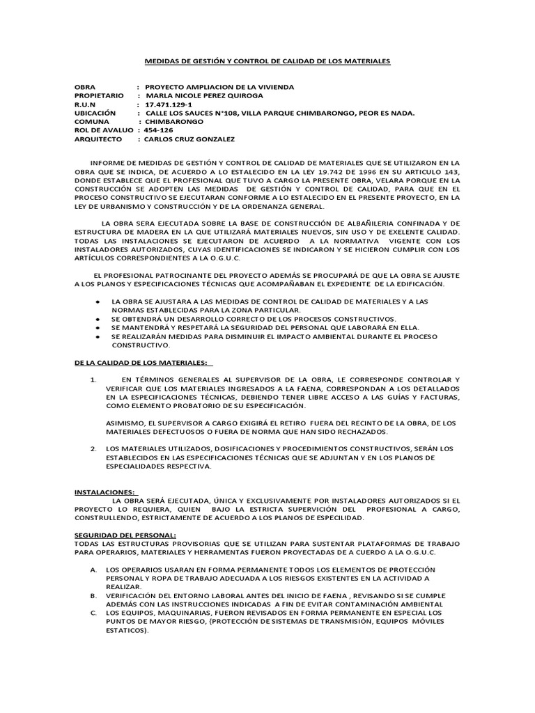 Informe Medidas de Control y Gestion | PDF
