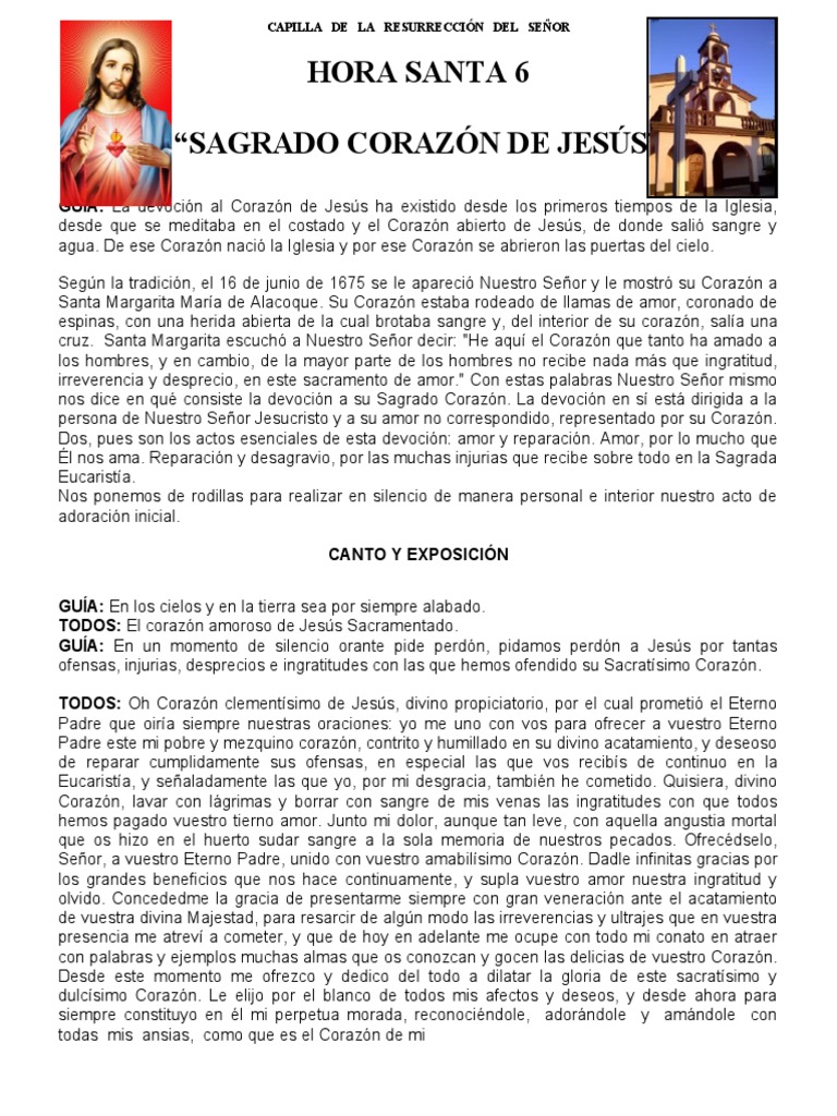 6 Hora Santa Sagrado Corazón De Jesús Pdf Pecado Eucaristía