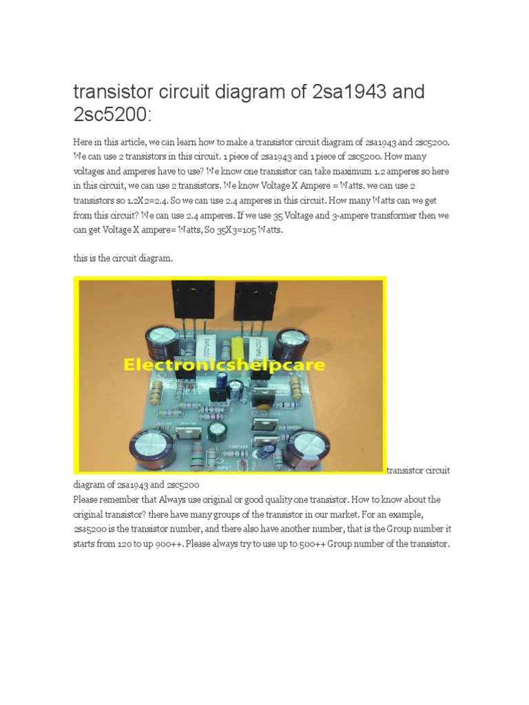 Transistor Circuit Diagram of 2sa1943 and 2sc5200 | PDF | Transistor