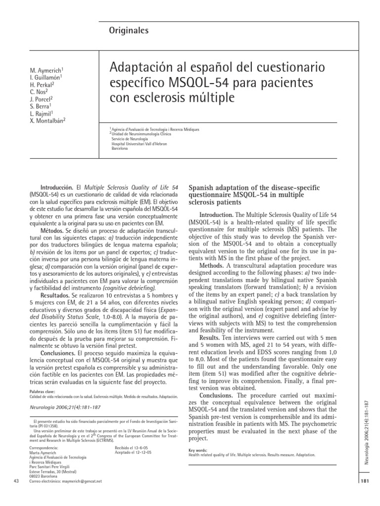 Adaptación española del MSQOL-54 | PDF | Traducciones | Cuestionario