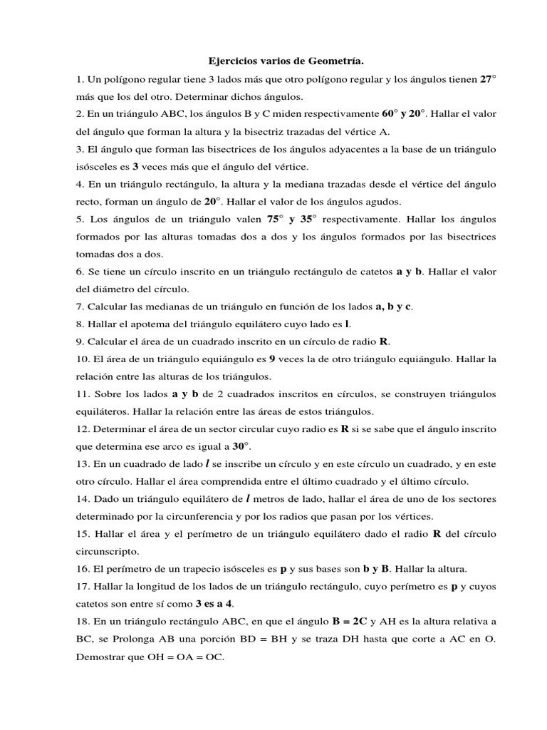 Ejercicios de Geometría Plana Resueltos | PDF | Triángulo | Ángulo