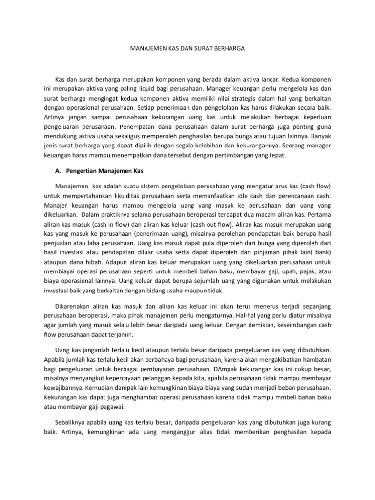 Contoh Soal Manajemen Kas Dan Surat Berharga Kumpulan