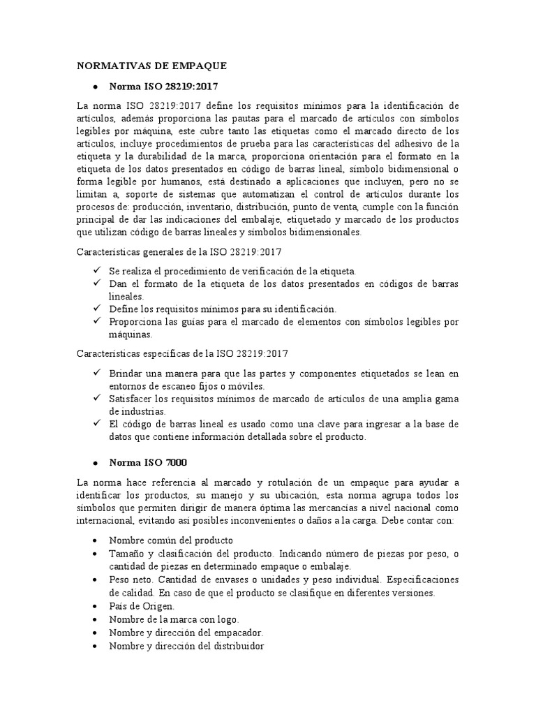 Normas ISO para Empaque y Embalaje | PDF | Código de barras | Informática